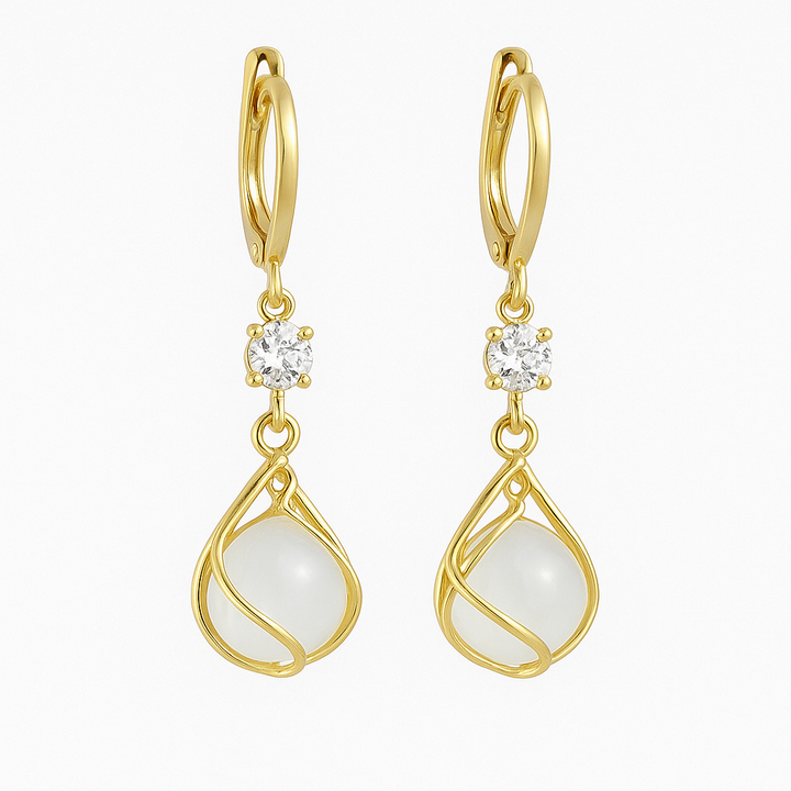 Orecchini Pendenti in Oro con Opale Bianco