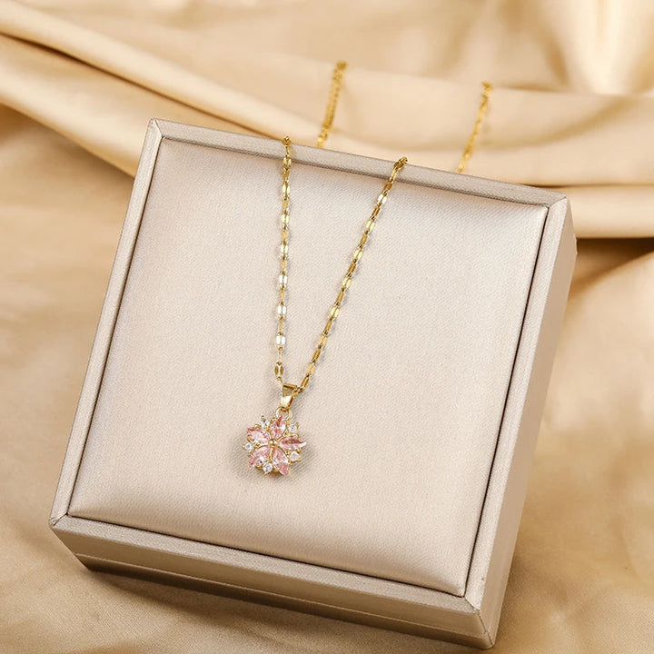 Collana Sakura Rosa Romantica in Acciaio Inossidabile