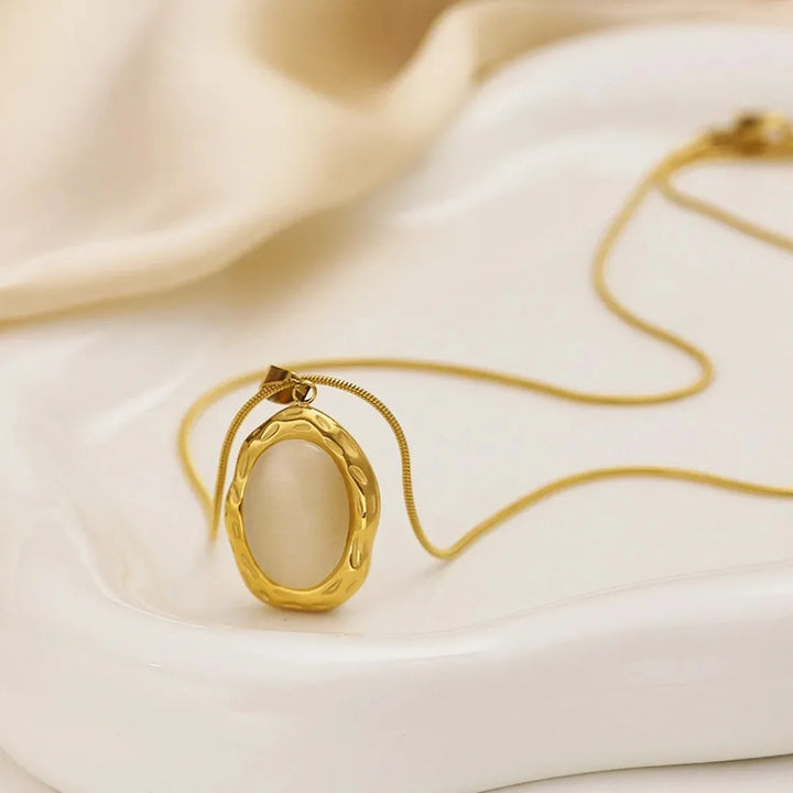 Collana Placcata Oro con Opale Occhio di Gatto Ovale