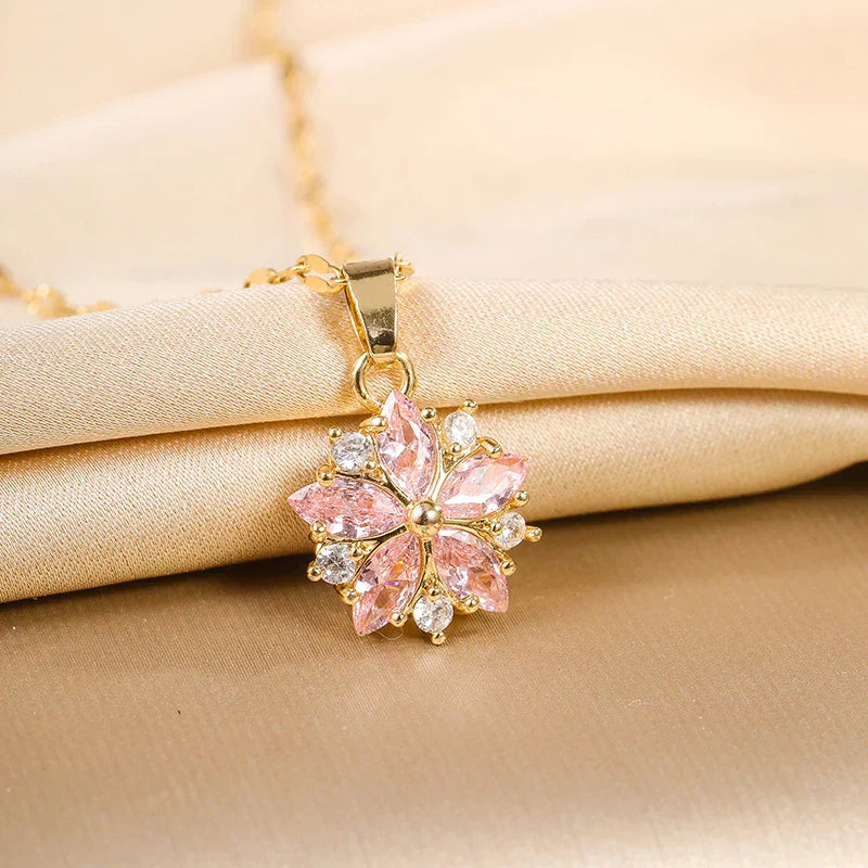Collana Sakura Rosa Romantica in Acciaio Inossidabile
